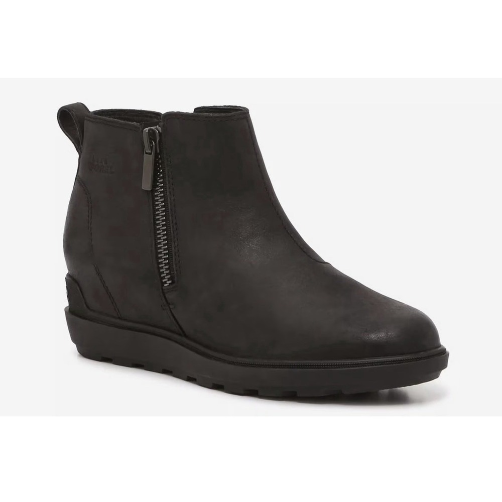 NIB SOREL Evie II Zip US 11 EU 42 Waterproof Leather Ankle Bootie Black $150